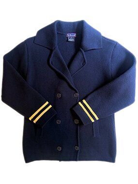 Façonnable Marino Wool Double Breasted Knit Cardigan Navy Blue size Small